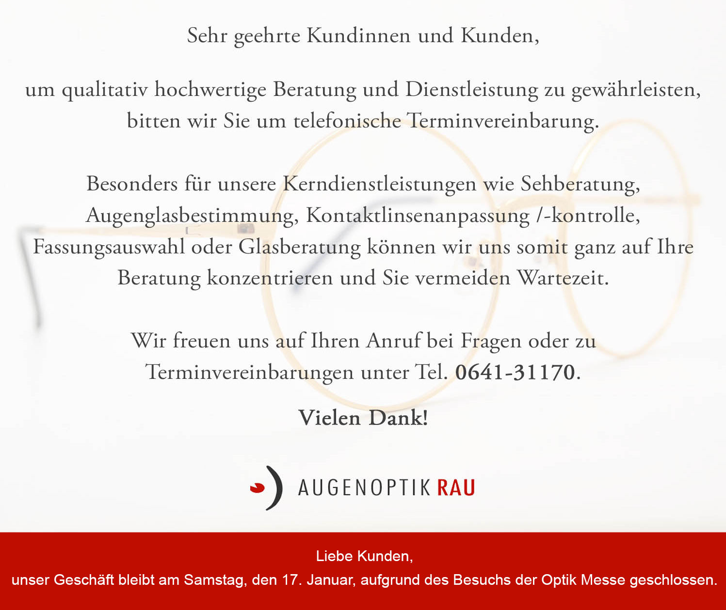 Bitte vereinbaren Sie telefonisch einen Termin